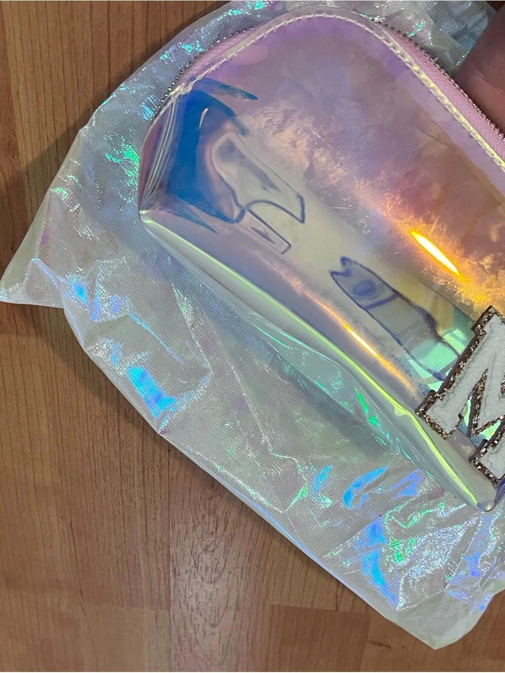 Stoney Clover Lane Iridescent Holographic Cosmetic Bag with 'M' Patch